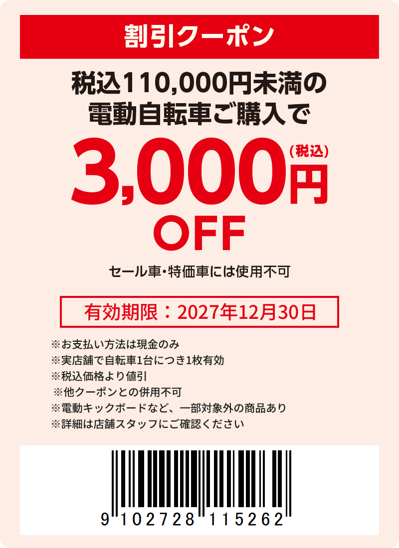 3000円（税込）引き